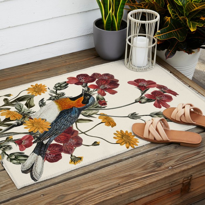 Little Bird and Flowers Outdoor Rug Gallery Image 2