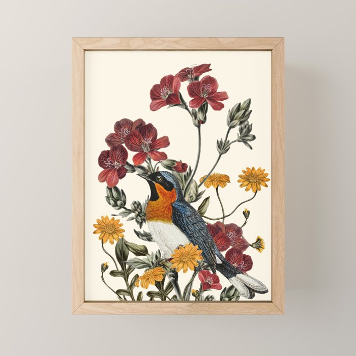Little Bird and Flowers Mini Art Print Gallery Image 1