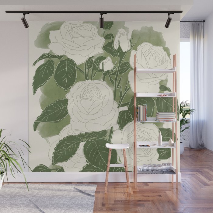 White Roses 6 Wall Mural Gallery Image 1
