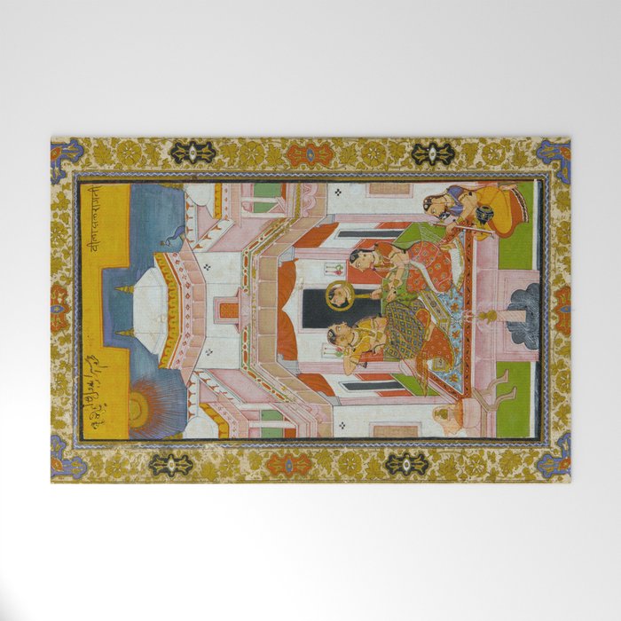 The Vilaval Ragini Antique Indian Miniature Painted Illustration Welcome Mat Gallery Image 1