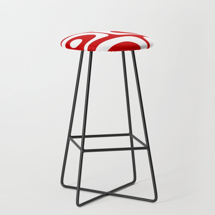 Mid Century Modern Piquet Abstract Red and White Stool Gallery Image 1