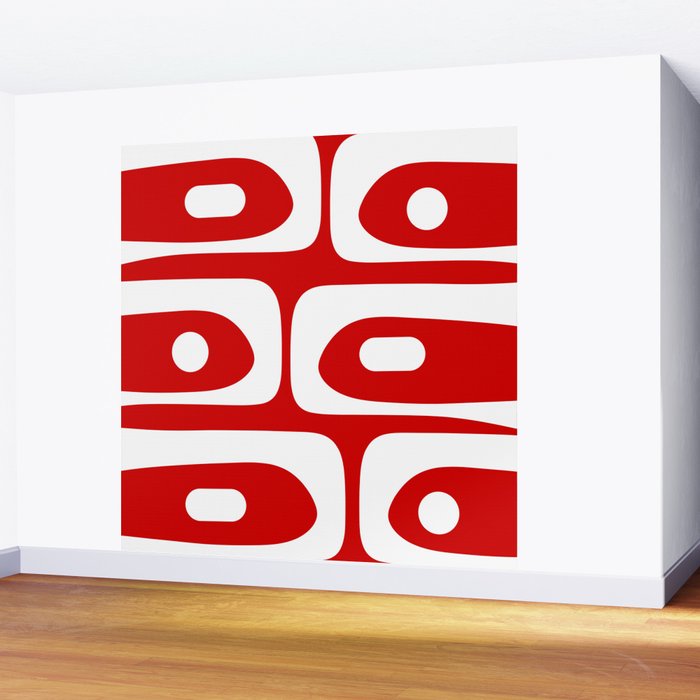 Mid Century Modern Piquet Abstract Red and White Wall Mural Gallery Image 2