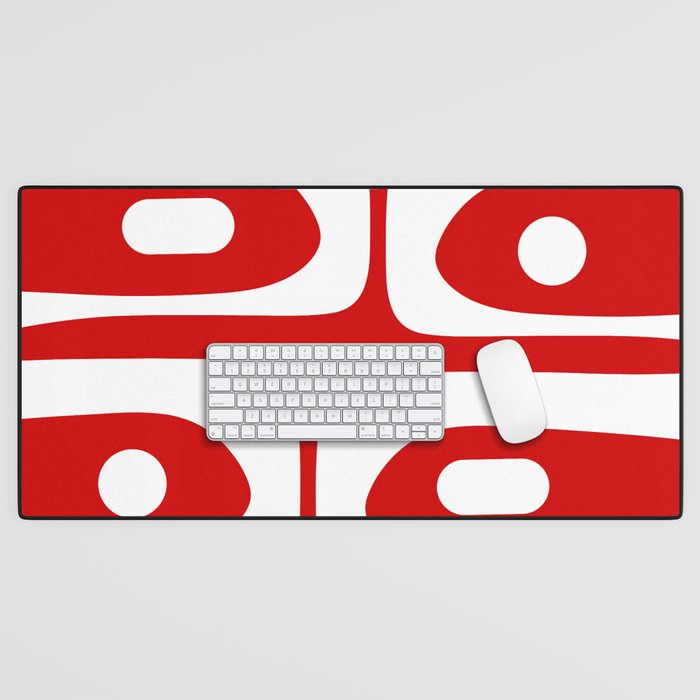 Mid Century Modern Piquet Abstract Red and White Desk Mat Gallery Image 1