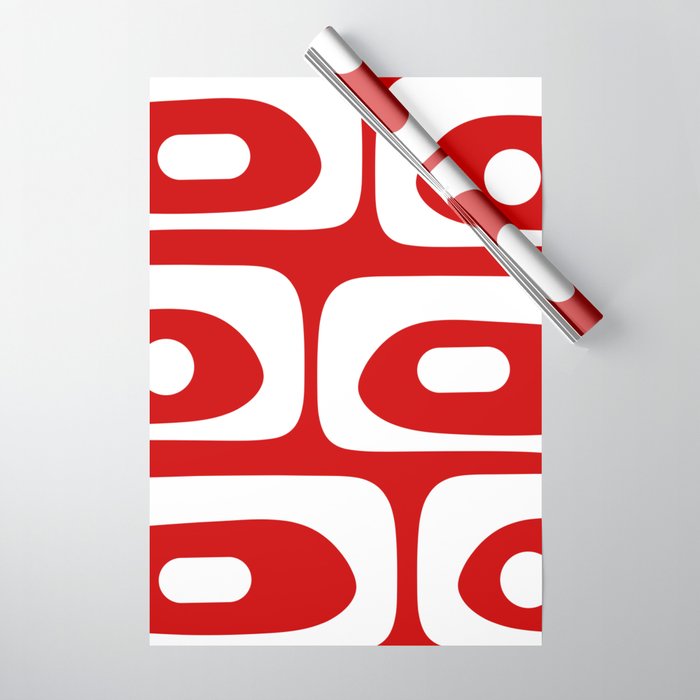 Mid Century Modern Piquet Abstract Red and White Wrapping Paper Gallery Image 1