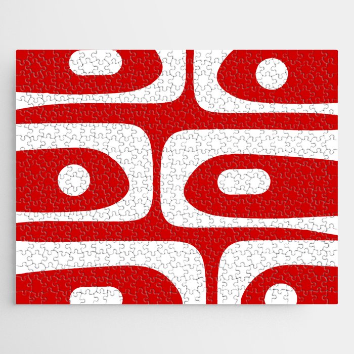 Mid Century Modern Piquet Abstract Red and White Jigsaw Puzzle Gallery Image 1