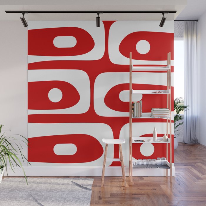 Mid Century Modern Piquet Abstract Red and White Wall Mural Gallery Image 1