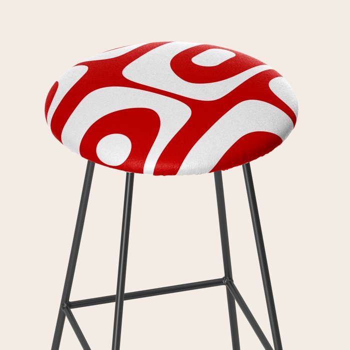 Mid Century Modern Piquet Abstract Red and White Stool Gallery Image 2