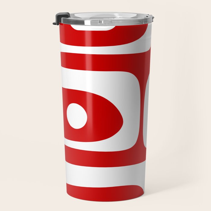 Mid Century Modern Piquet Abstract Red and White Travel Mug Gallery Image 3