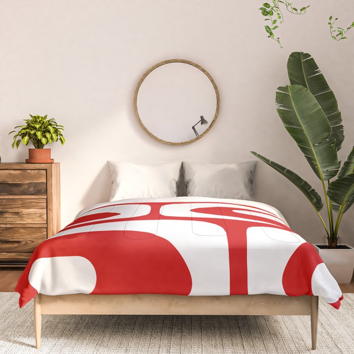 Mid Century Modern Piquet Abstract Red and White Comforter Gallery Image 3