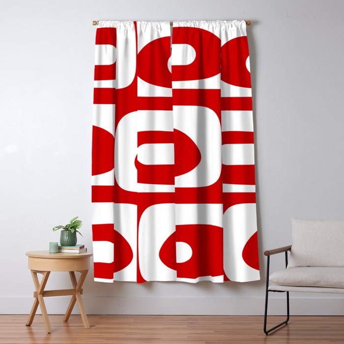 Mid Century Modern Piquet Abstract Red and White Window Curtain Gallery Image 5