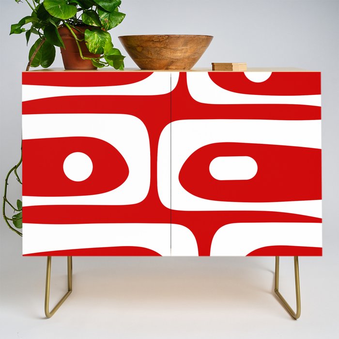 Mid Century Modern Piquet Abstract Red and White Credenza Gallery Image 1