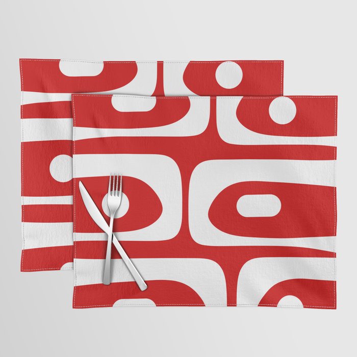 Mid Century Modern Piquet Abstract Red and White Placemat Gallery Image 1