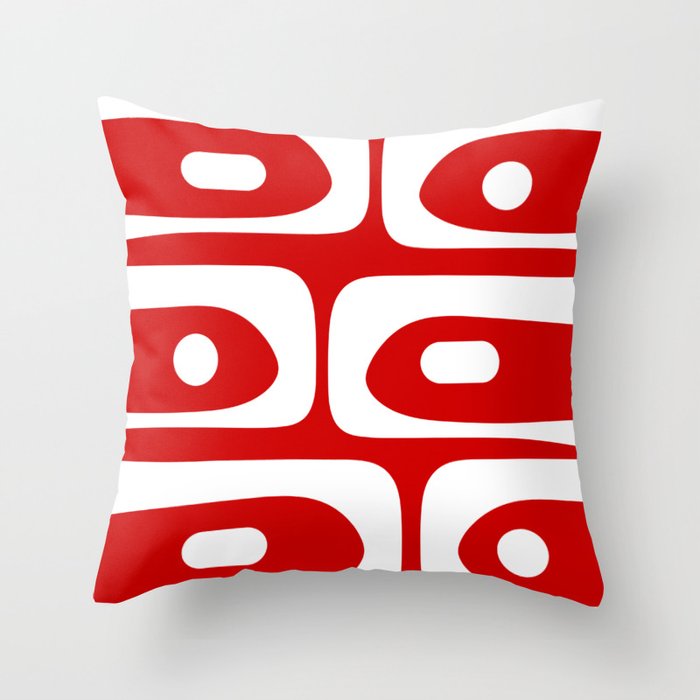 Mid Century Modern Piquet Abstract Red and White Throw Pillow Gallery Image 6