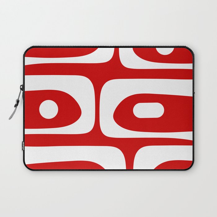 Mid Century Modern Piquet Abstract Red and White Laptop Sleeve Gallery Image 1