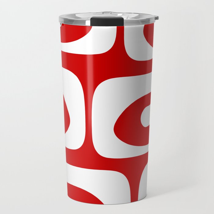 Mid Century Modern Piquet Abstract Red and White Travel Mug Gallery Image 1