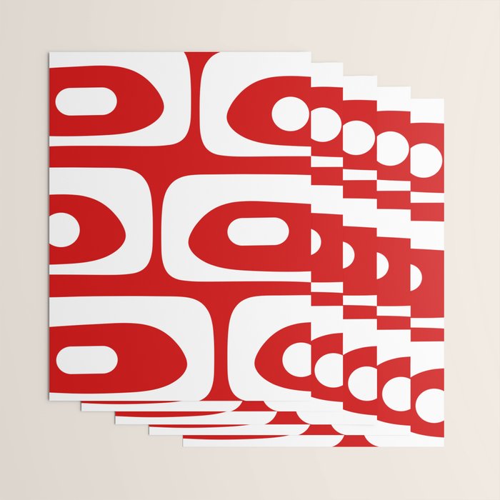 Mid Century Modern Piquet Abstract Red and White Wrapping Paper Gallery Image 3