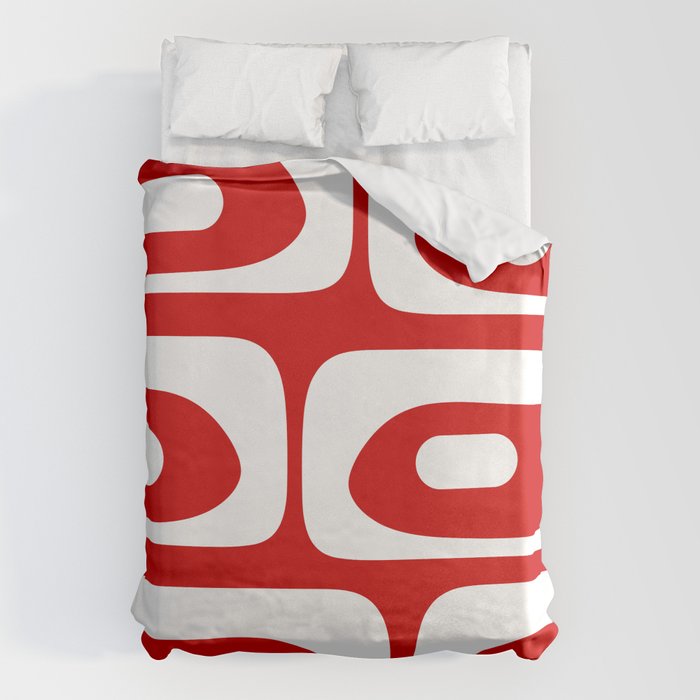 Mid Century Modern Piquet Abstract Red and White Duvet Cover Gallery Image 1
