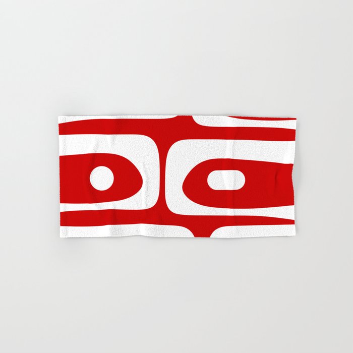 Mid Century Modern Piquet Abstract Red and White Bath Towel Gallery Image 1