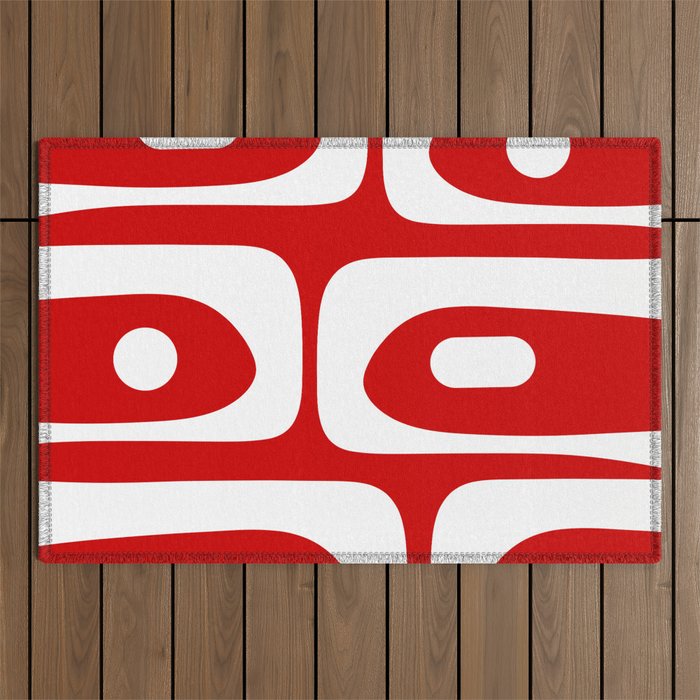 Mid Century Modern Piquet Abstract Red and White Outdoor Rug Gallery Image 1