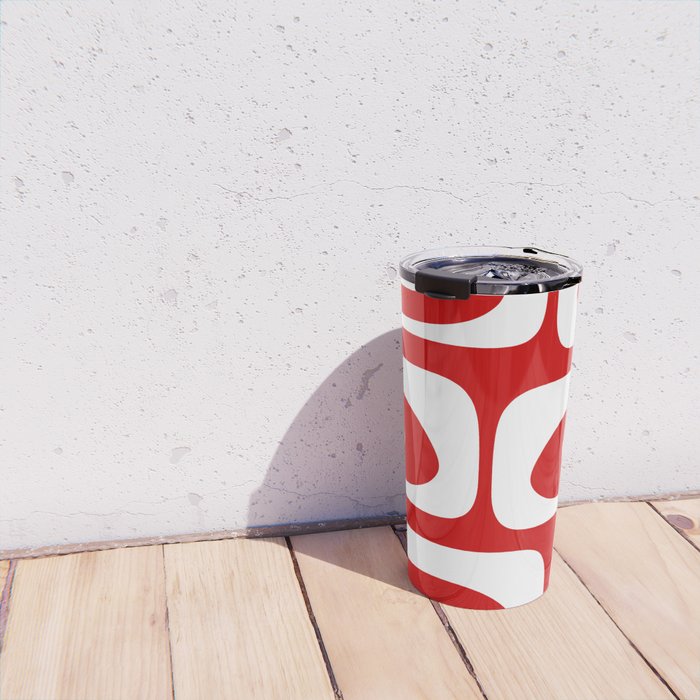 Mid Century Modern Piquet Abstract Red and White Travel Mug Gallery Image 4