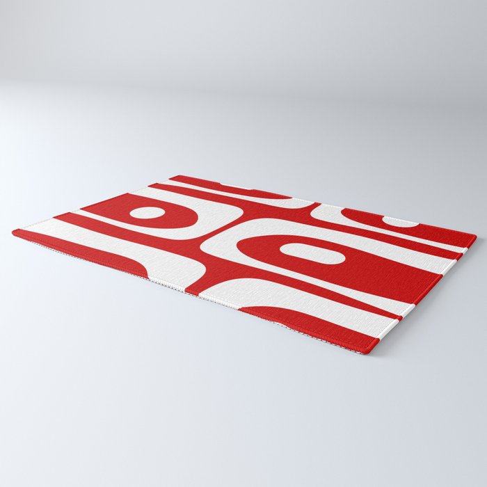 Mid Century Modern Piquet Abstract Red and White Rug Gallery Image 3