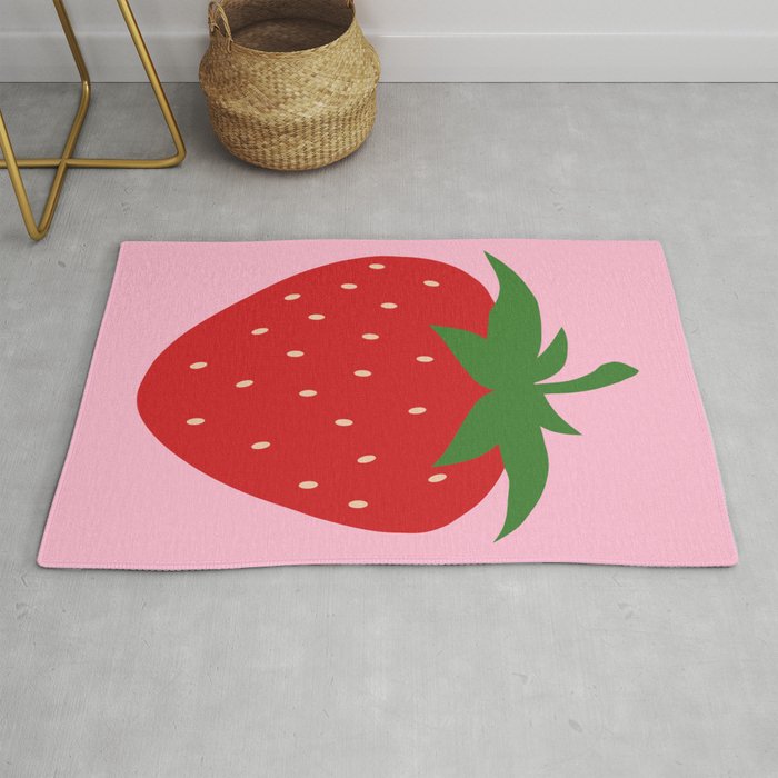 Fruit Market Print Pink Strawberry Print Fruit Art Modern Decor Food Art Abstract Rug Gallery Image 1