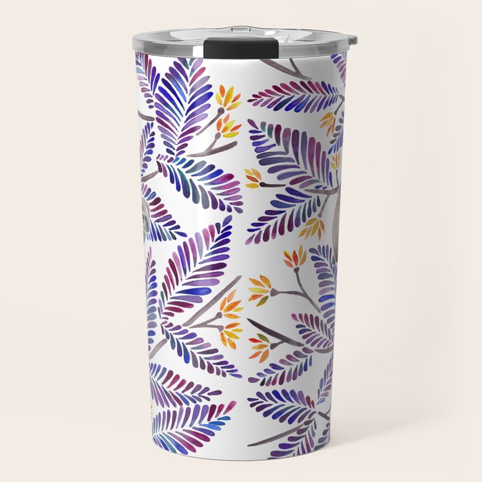 Happy Sloth - Tropical Indigo Leaves Travel Mug Gallery Image 1