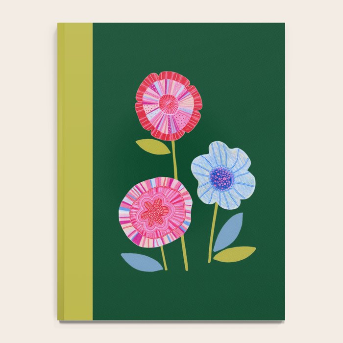 Folky Flowers in Bloom in Green & Pink Notebook Gallery Image 4