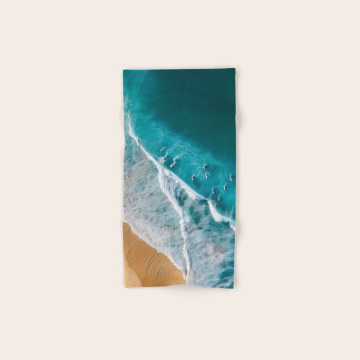 Turquoise Tides - Aerial View of Ocean Waves and Shore Bath Towel Gallery Image 1