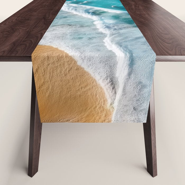 Turquoise Tides - Aerial View of Ocean Waves and Shore Table Runner Gallery Image 1