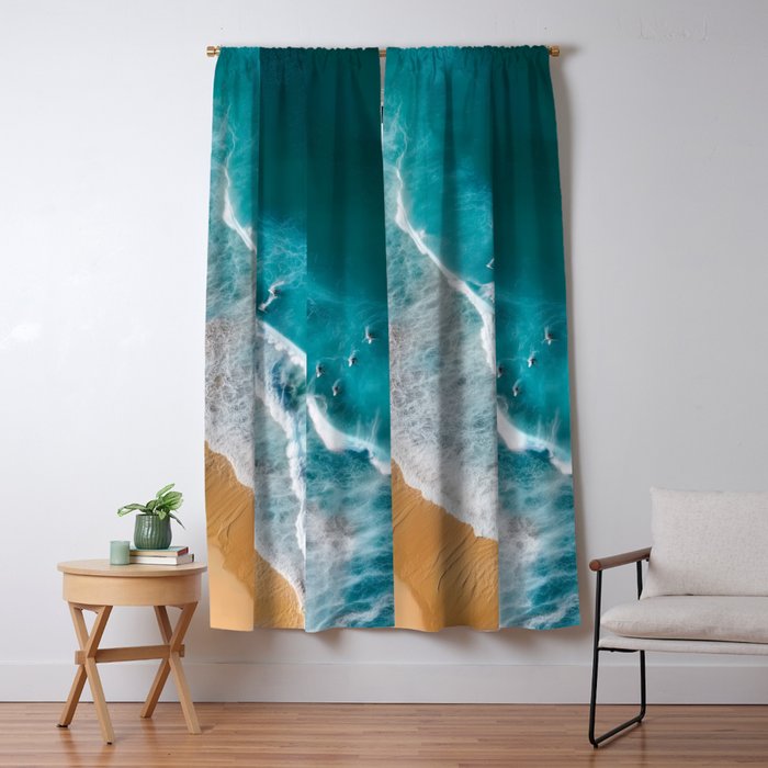 Turquoise Tides - Aerial View of Ocean Waves and Shore Window Curtain Gallery Image 1