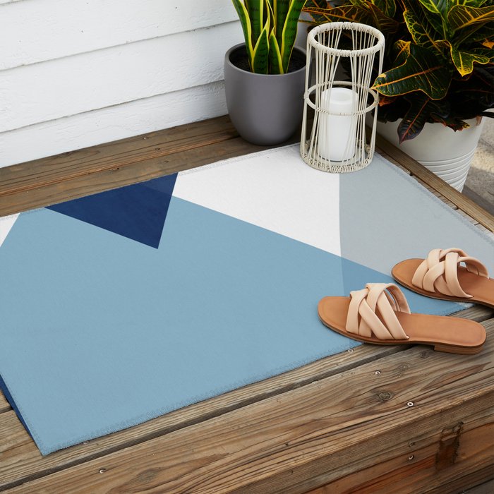 Geometrics - blues & concrete Outdoor Rug Gallery Image 2