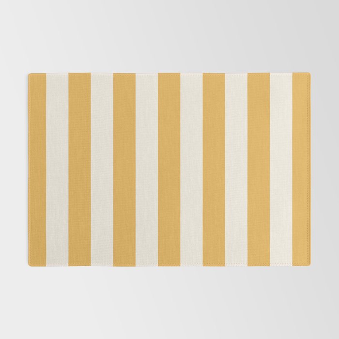 Mustard Yellow And Cream White Vertical Stripes Rug Gallery Image 2