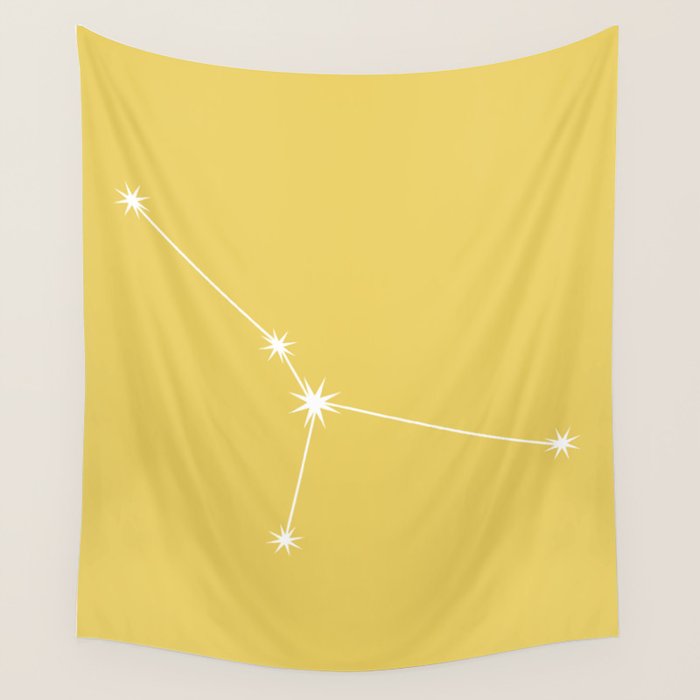 Cancer Zodiac Star Constellation Line Art Soft Yellow Wall Tapestry Gallery Image 4