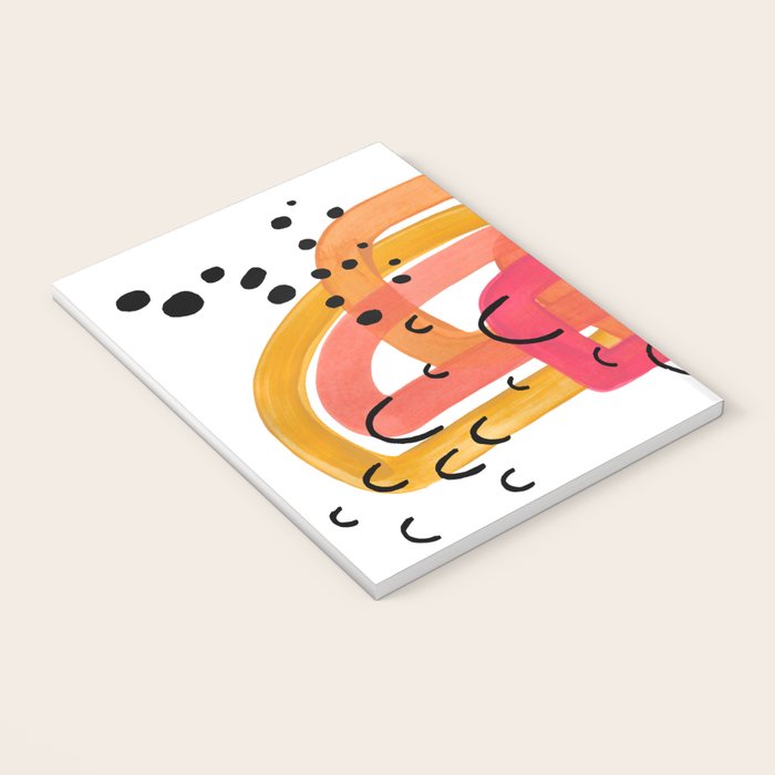 Modern Mid Century Fun Colorful Abstract Minimalist Painting Ombre Yellow Magenta Infinity Circles Notebook Gallery Image 3