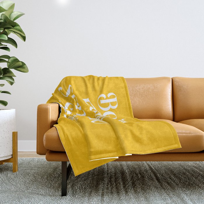 Motivational words smile today yellow Throw Blanket Gallery Image 1