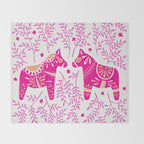 Swedish Dala Horses - Pink Palette Throw Blanket Gallery Image 2