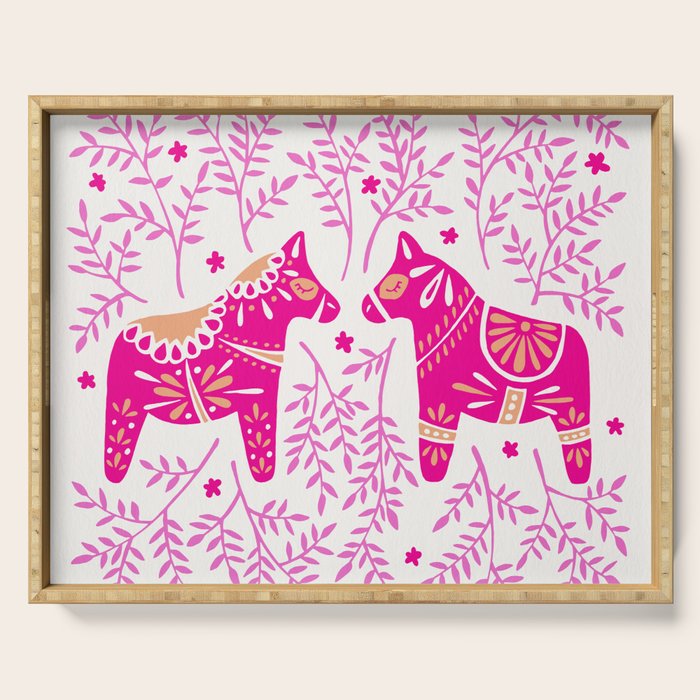 Swedish Dala Horses - Pink Palette Serving Tray Gallery Image 1