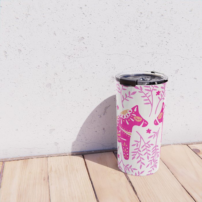 Swedish Dala Horses - Pink Palette Travel Mug Gallery Image 4