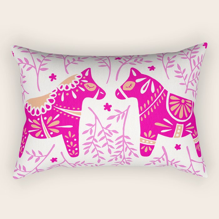 Swedish Dala Horses - Pink Palette Rectangular Pillow Gallery Image 1