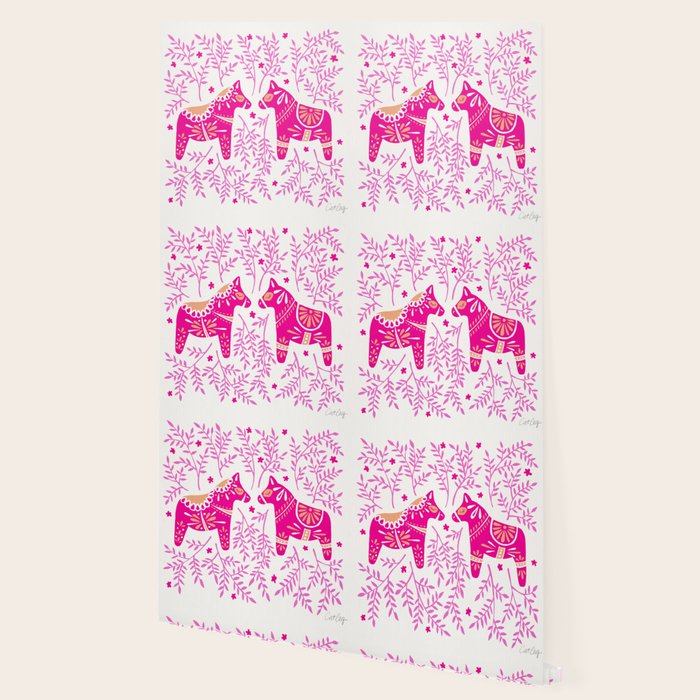 Swedish Dala Horses - Pink Palette Wallpaper Gallery Image 2