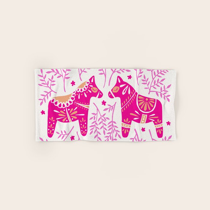 Swedish Dala Horses - Pink Palette Bath Towel Gallery Image 1