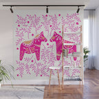 Swedish Dala Horses - Pink Palette Wall Mural Gallery Image 1