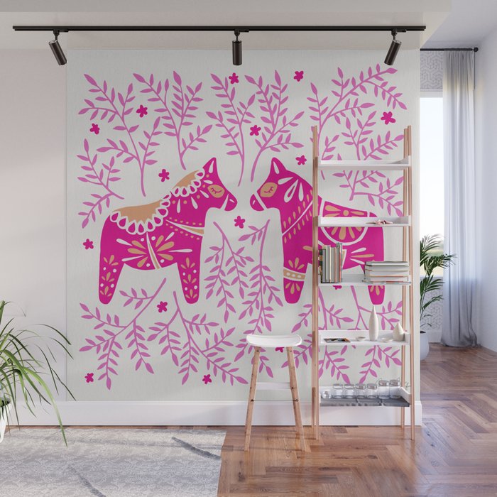Swedish Dala Horses - Pink Palette Wall Mural Gallery Image 1