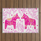 Swedish Dala Horses - Pink Palette Outdoor Rug Gallery Image 1