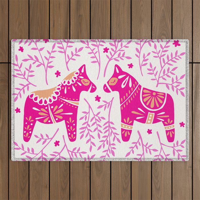 Swedish Dala Horses - Pink Palette Outdoor Rug Gallery Image 1