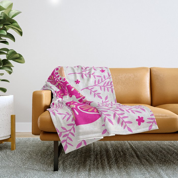 Swedish Dala Horses - Pink Palette Throw Blanket Gallery Image 1
