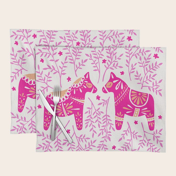 Swedish Dala Horses - Pink Palette Placemat Gallery Image 1