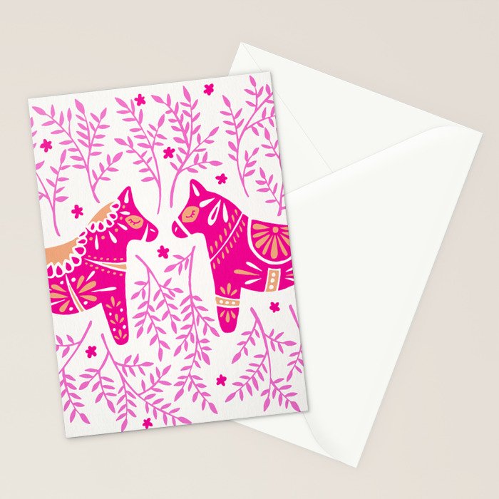 Swedish Dala Horses - Pink Palette Stationery Card Gallery Image 2