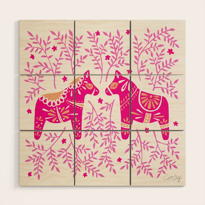 Swedish Dala Horses - Pink Palette Wood Wall Art Gallery Image 1